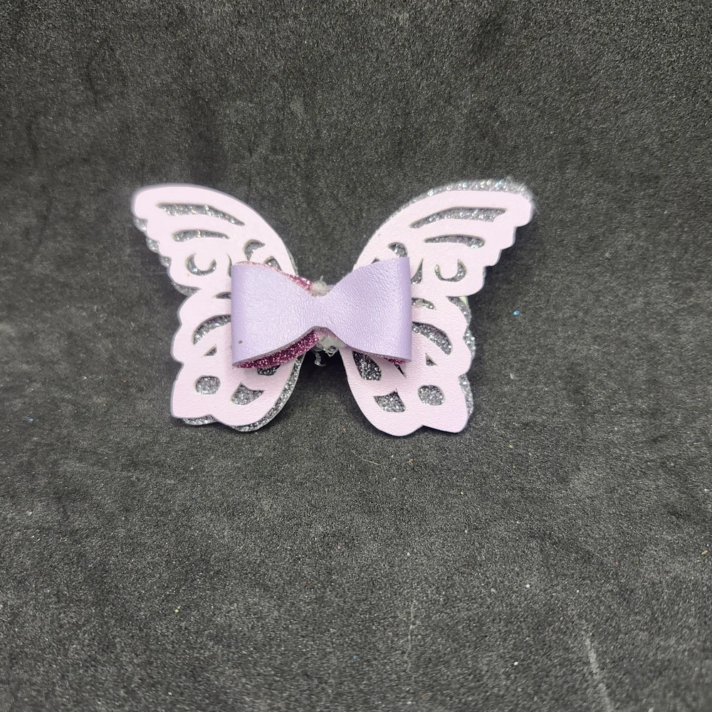 Hand Crafted Purple Butterfly Bow Hair Clip Faux Leather